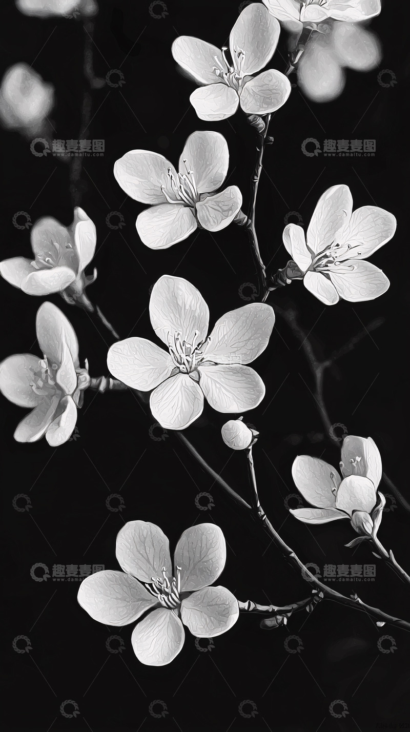 高清大图下载【趣麦麦图】黑白花朵