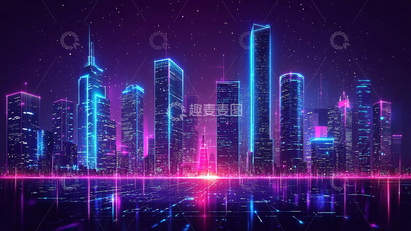 高清大图下载【趣麦麦图】霓虹闪烁的未来都市