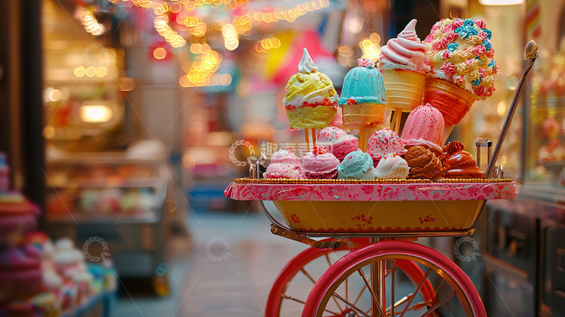 高清大图下载【趣麦麦图】彩色糖果小推车