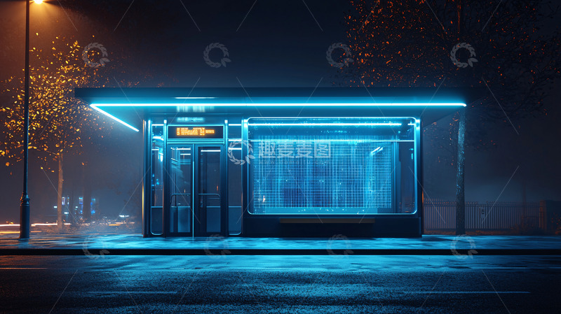 高清大图下载【趣麦麦图】夜晚霓虹灯下的店铺