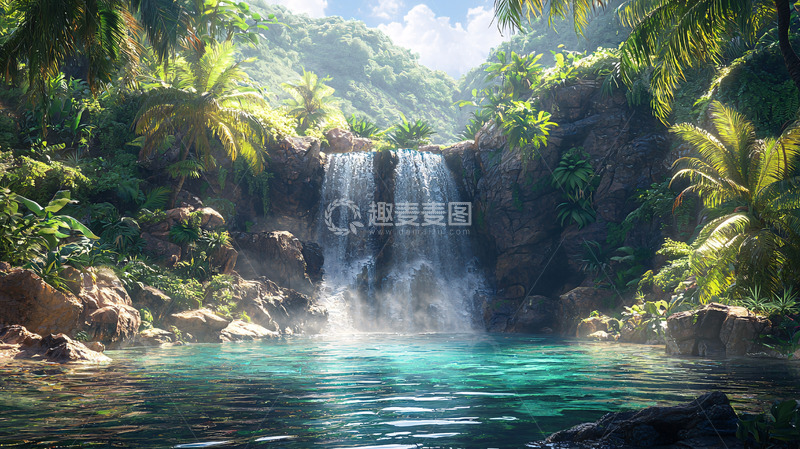 高清大图下载【趣麦麦图】热带雨林瀑布