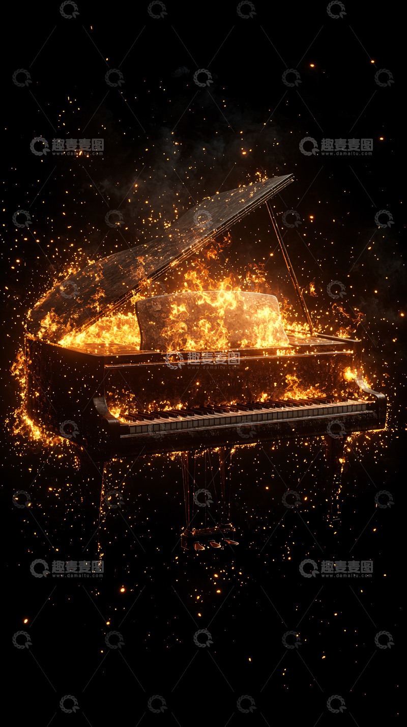 高清大图下载【趣麦麦图】燃烧的钢琴