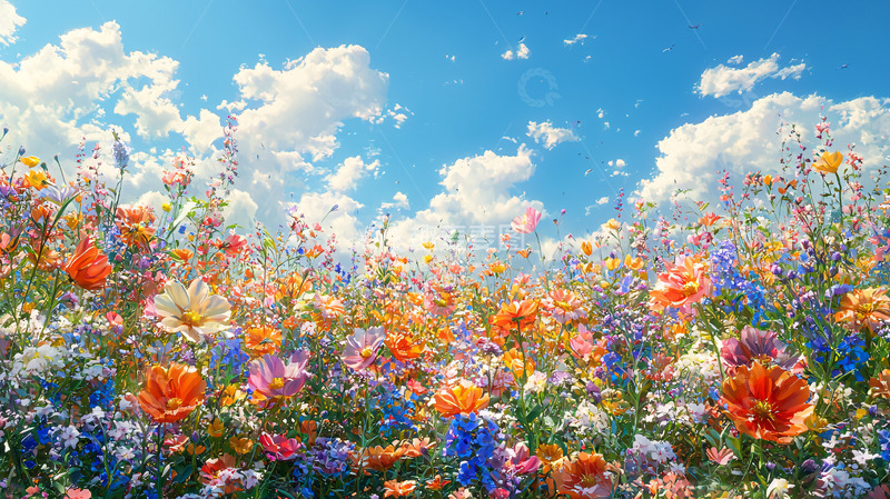 高清大图下载【趣麦麦图】阳光明媚下的彩色花田