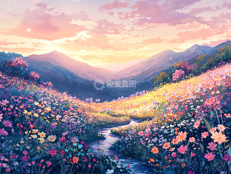 高清大图下载【趣麦麦图】鲜花盛开的山谷
