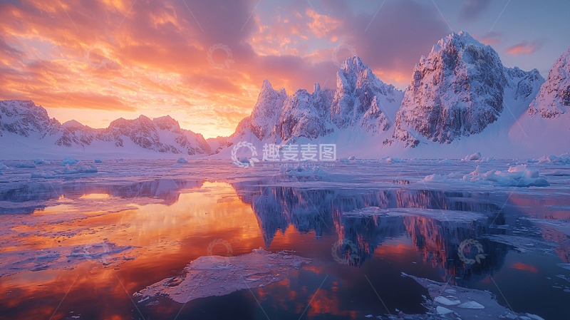 高清大图下载【趣麦麦图】极地冰川日落美景