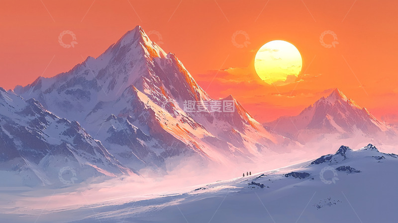 高清大图下载【趣麦麦图】雪山日落