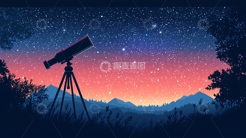 高清大图下载【趣麦麦图】星空下的望远镜
