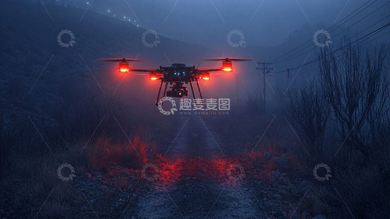 高清大图下载【趣麦麦图】雾中红色灯光无人机