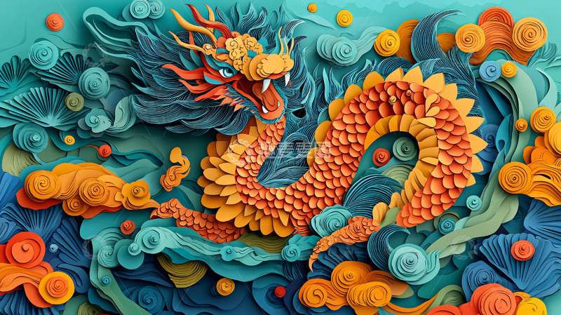 高清大图下载【趣麦麦图】彩色纸雕龙