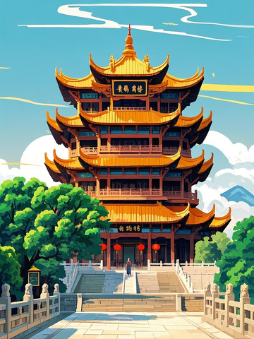 春日黄鹤楼插画