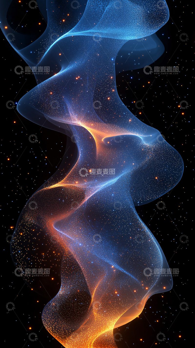 高清大图下载【趣麦麦图】蓝色火焰与金色火花的抽象流动