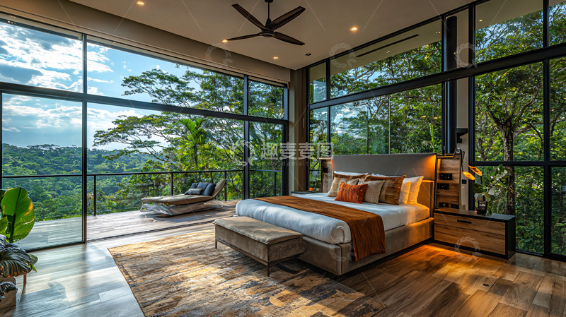 高清大图下载【趣麦麦图】现代风格卧室全景落地窗