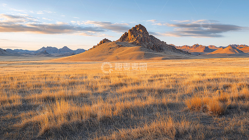 高清大图下载【趣麦麦图】金色草地上的山峰