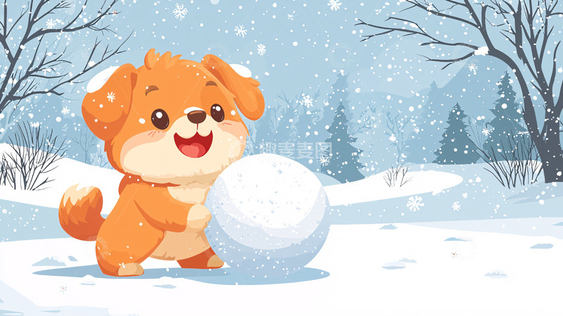 高清大图下载【趣麦麦图】可爱小狗堆雪球
