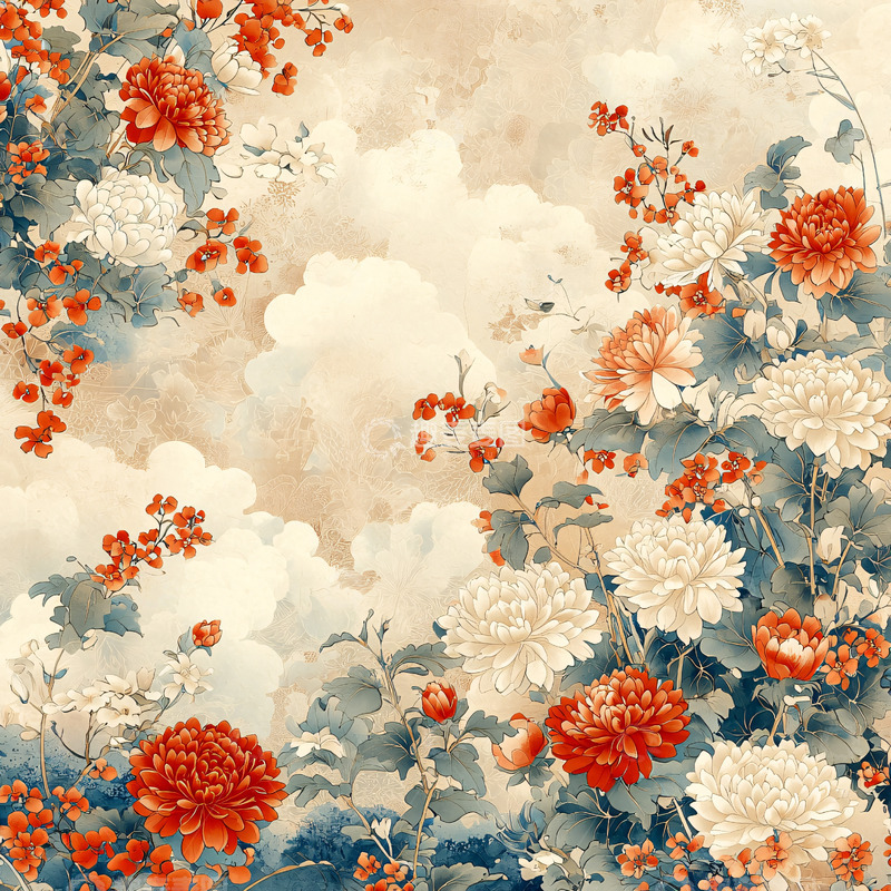 高清大图下载【趣麦麦图】水墨花卉背景图