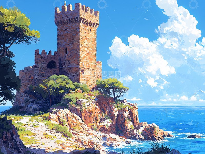 高清大图下载【趣麦麦图】海边古堡风景图