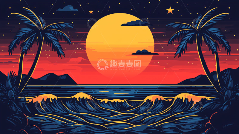 高清大图下载【趣麦麦图】热带海滩夜景