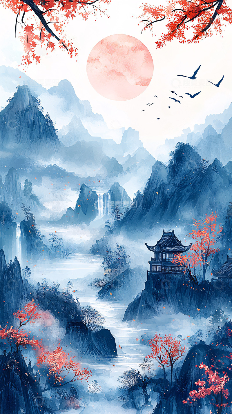 高清大图下载【趣麦麦图】中国风山水画意境