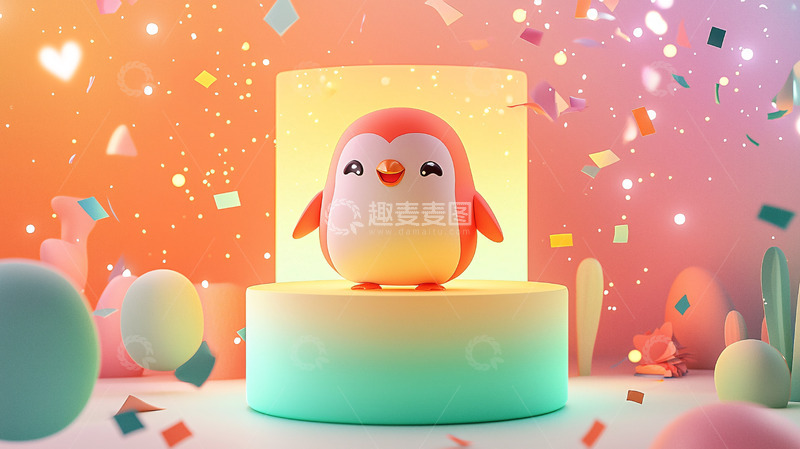 高清大图下载【趣麦麦图】粉色企鹅卡通形象