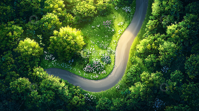 高清大图下载【趣麦麦图】蜿蜒的道路穿过森林