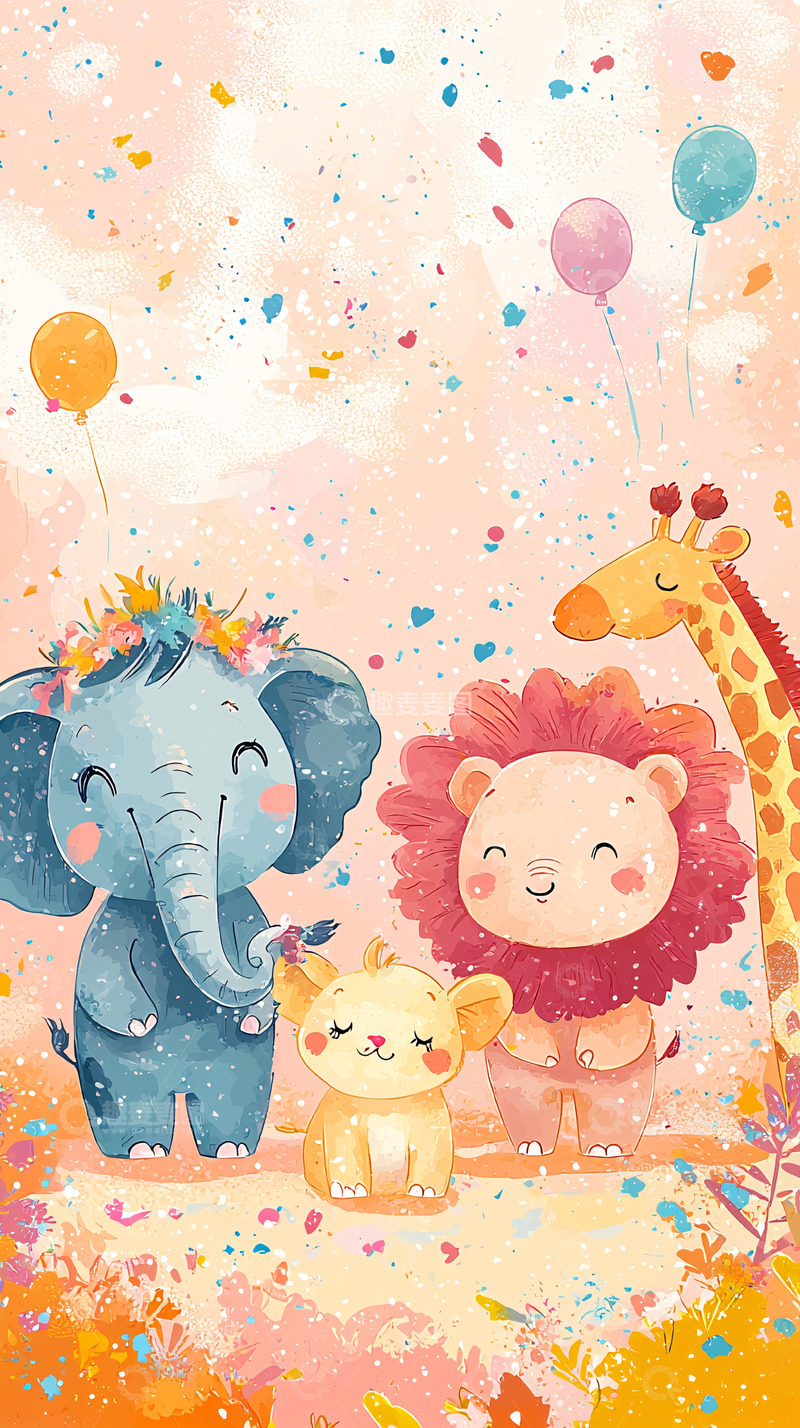 高清大图下载【趣麦麦图】粉色背景卡通动物