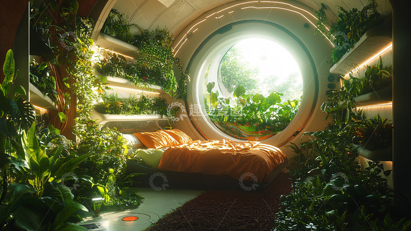 高清大图下载【趣麦麦图】植物环绕的圆形卧室