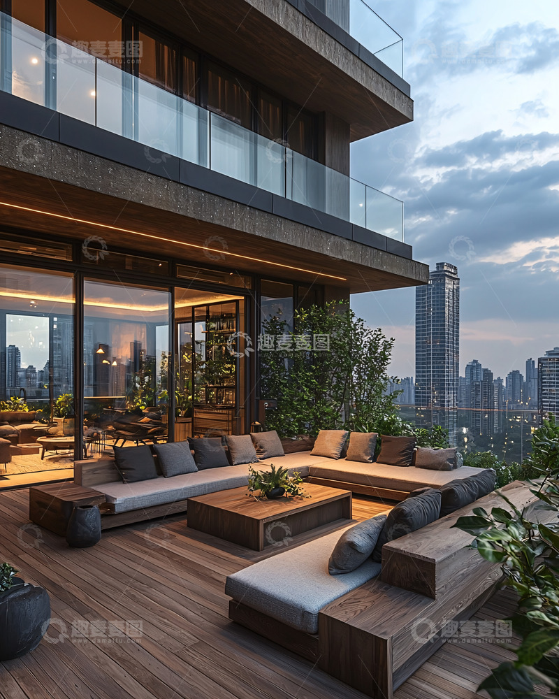 高清大图下载【趣麦麦图】现代都市高层公寓露台