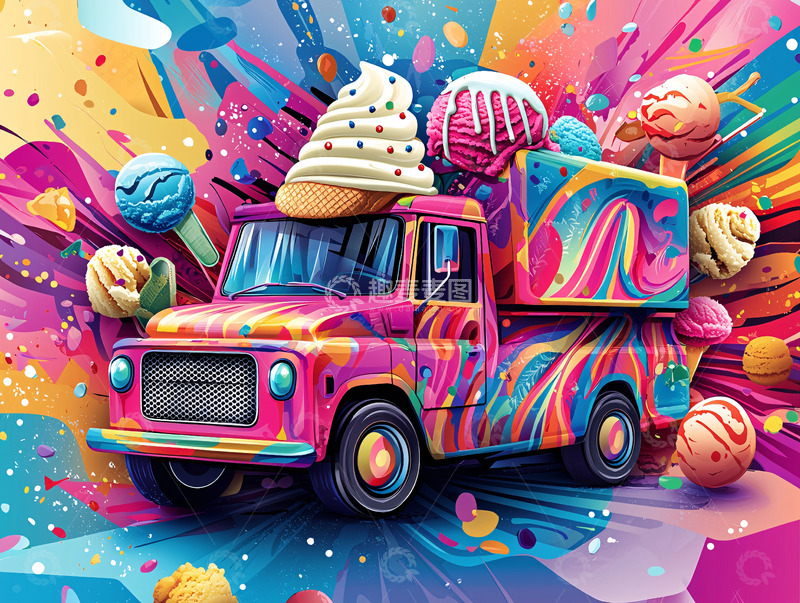 高清大图下载【趣麦麦图】彩色冰淇淋卡车