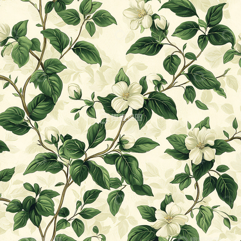高清大图下载【趣麦麦图】素雅绿叶白花纹理