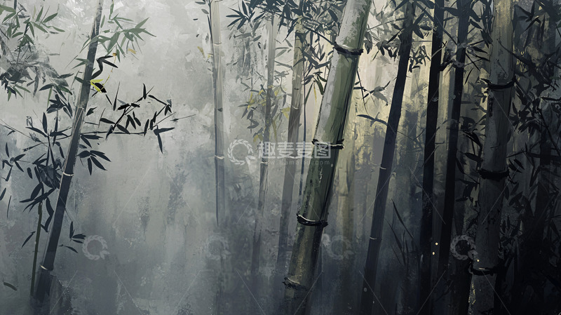高清大图下载【趣麦麦图】雾气朦胧的竹林