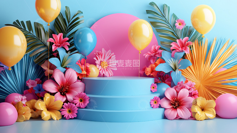高清大图下载【趣麦麦图】彩色气球花朵背景