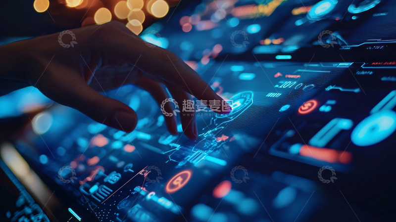 高清大图下载【趣麦麦图】手指触碰科技面板