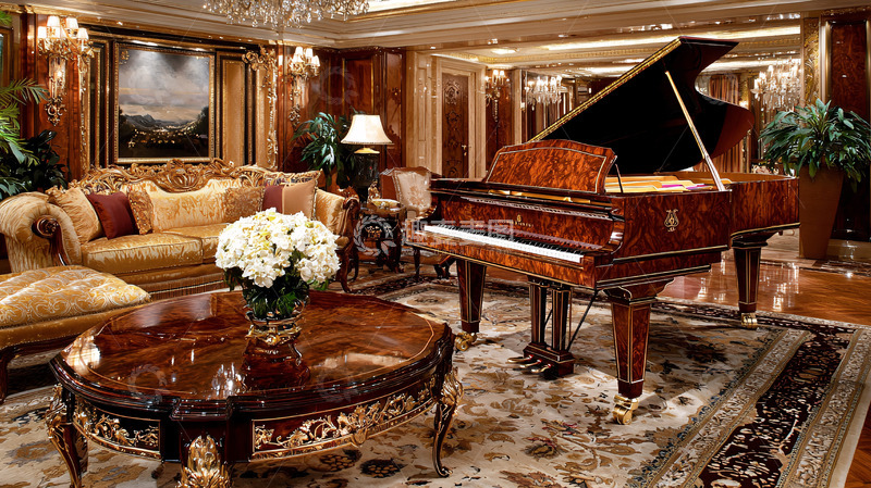 高清大图下载【趣麦麦图】奢华欧式客厅钢琴