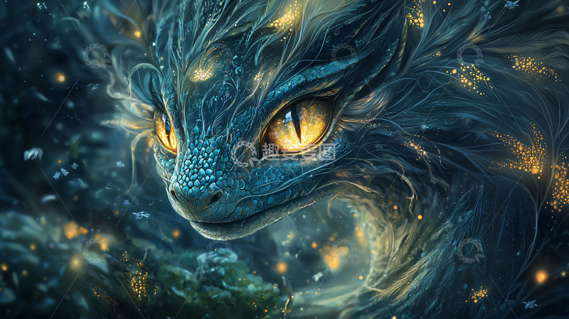 高清大图下载【趣麦麦图】蓝绿色发光植物龙