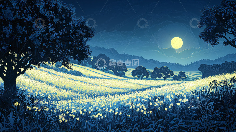 高清大图下载【趣麦麦图】月光下的田野