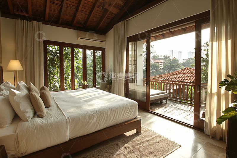 高清大图下载【趣麦麦图】舒适温馨的度假酒店卧室