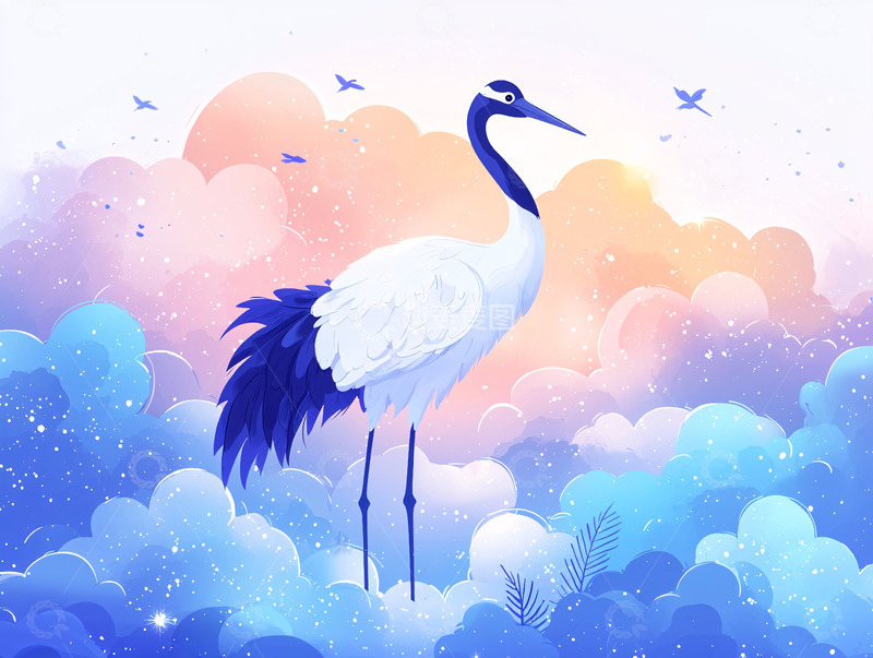 高清大图下载【趣麦麦图】丹顶鹤云海日出