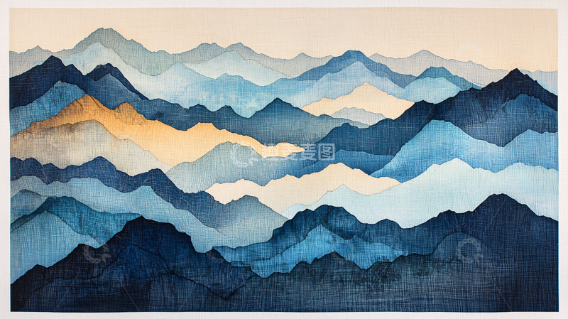 高清大图下载【趣麦麦图】水墨蓝灰色山峦