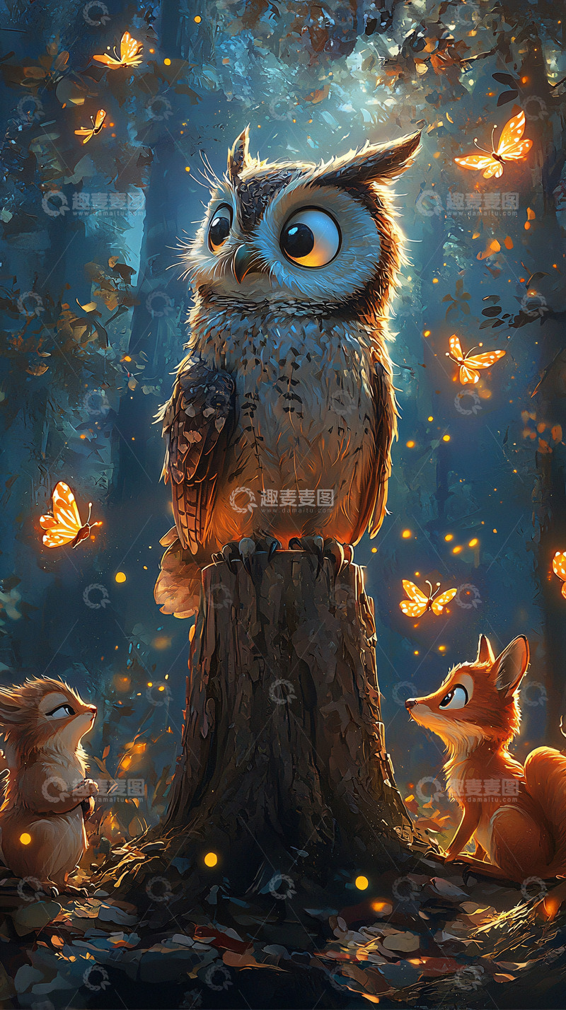 高清大图下载【趣麦麦图】森林精灵猫头鹰