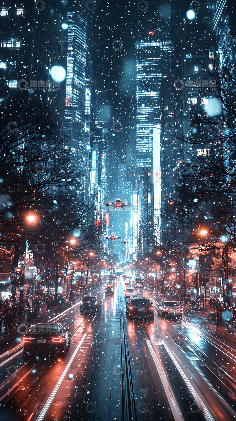 高清大图下载【趣麦麦图】-雪夜都市夜景