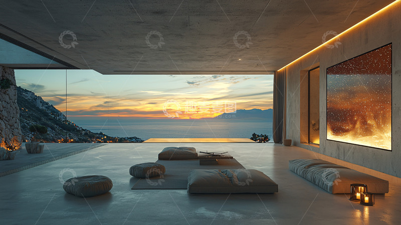 高清大图下载【趣麦麦图】极简风海景别墅客厅