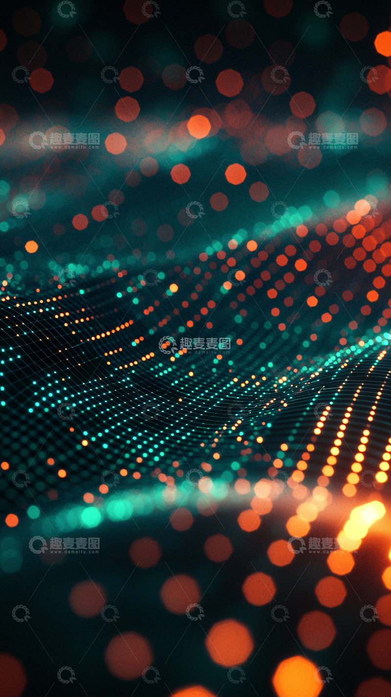 高清大图下载【趣麦麦图】蓝色和橙色的点矩阵波