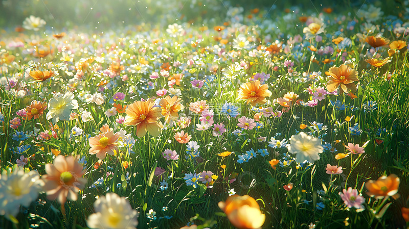 高清大图下载【趣麦麦图】阳光下五彩缤纷的花田