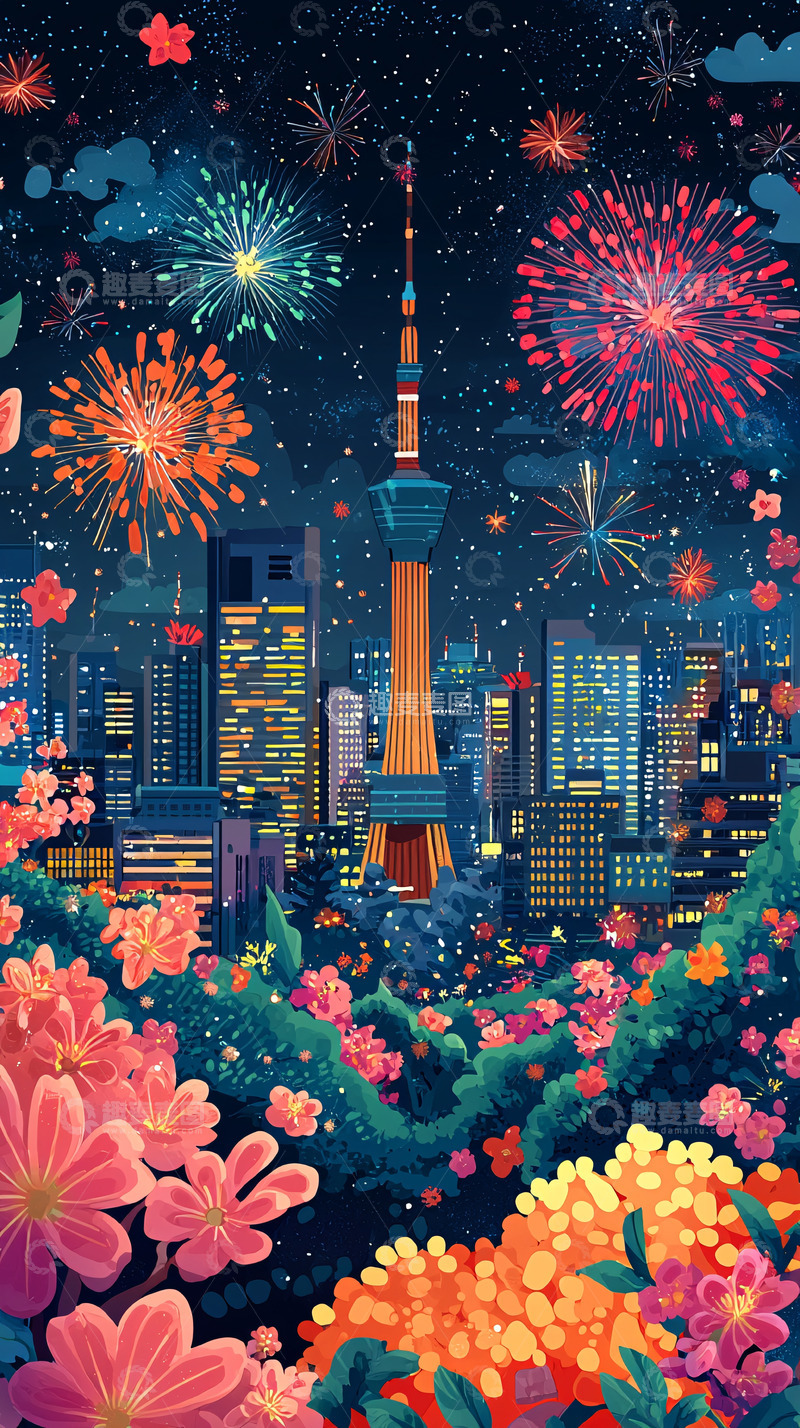 高清大图下载【趣麦麦图】东京夜景烟火盛开