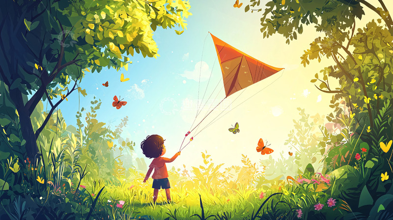 高清大图下载【趣麦麦图】儿童放风筝