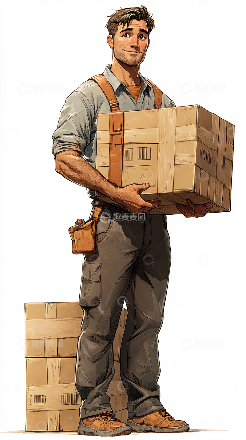高清大图下载【趣麦麦图】手绘卡通快递员