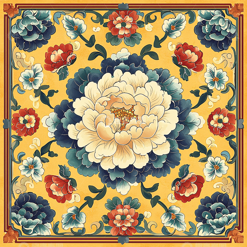 高清大图下载【趣麦麦图】黄底花卉纹样图案