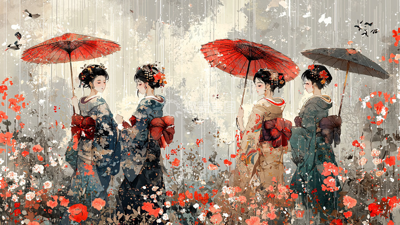 高清大图下载【趣麦麦图】雨中和服女子