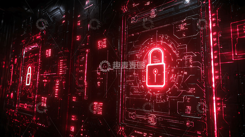 高清大图下载【趣麦麦图】红色科技感密码锁