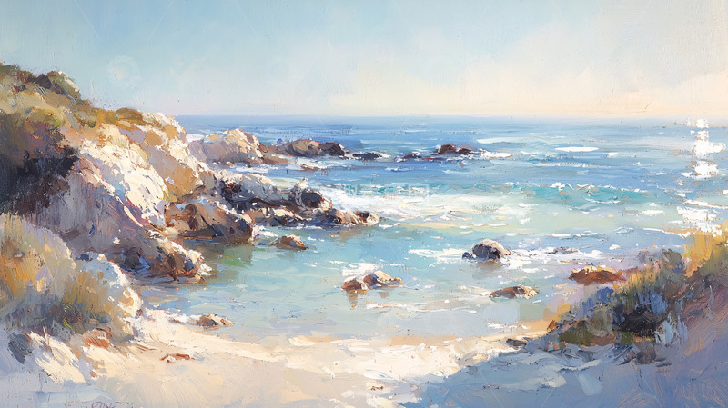 高清大图下载【趣麦麦图】阳光海滩水彩画